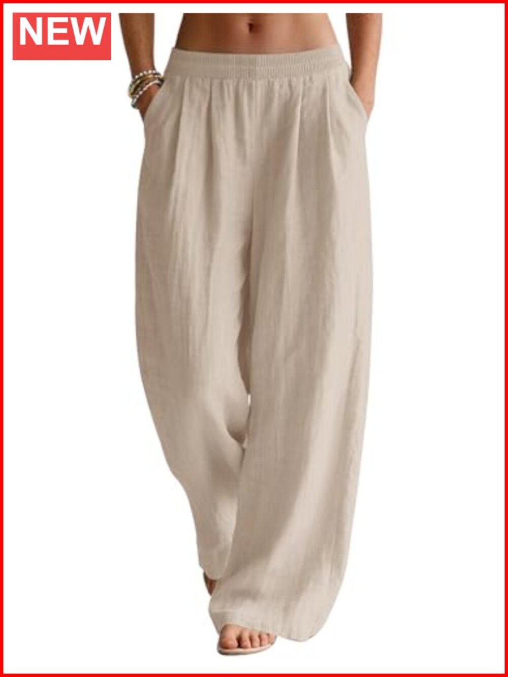 Linen Cotton Wide Leg Palazzo Pants for Women Beach Vacation Summer